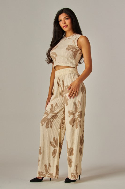 Printed Crinkled Plisse 2pc Loungewear Set