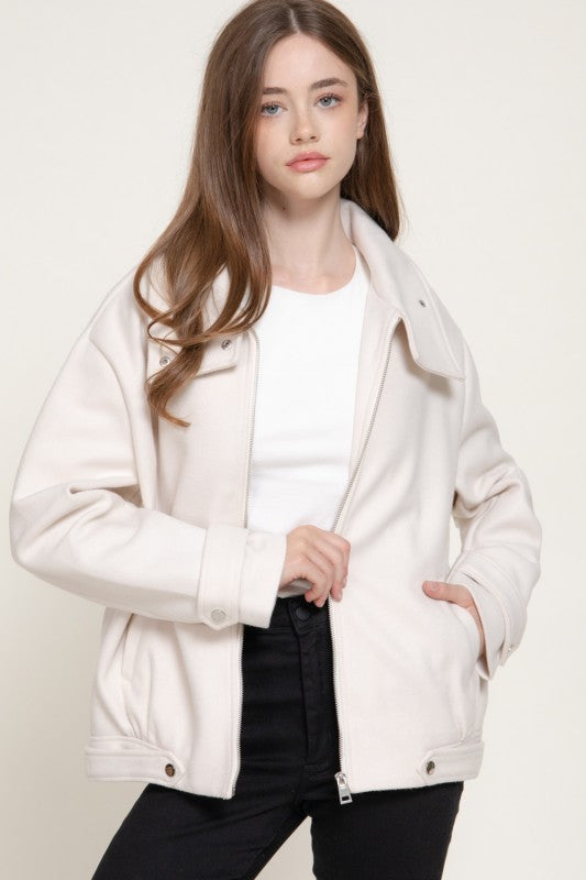 HIGH NECK FELT BOMBER JACKET