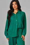 Crinkled Button Down Shirt Loungewear Set