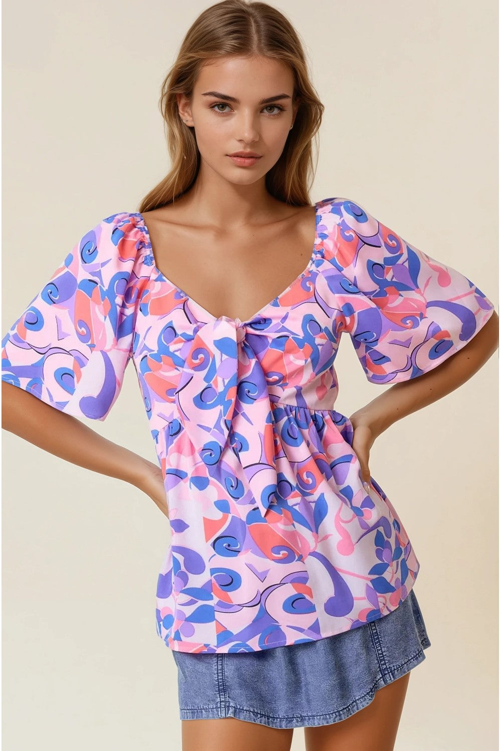 Geometric Abstract Print Top