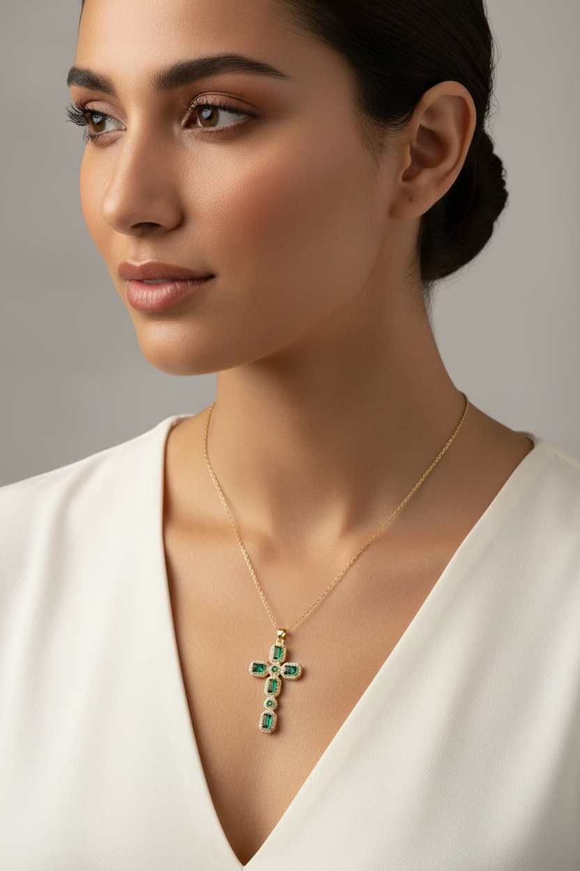 Emerald Cross Necklace