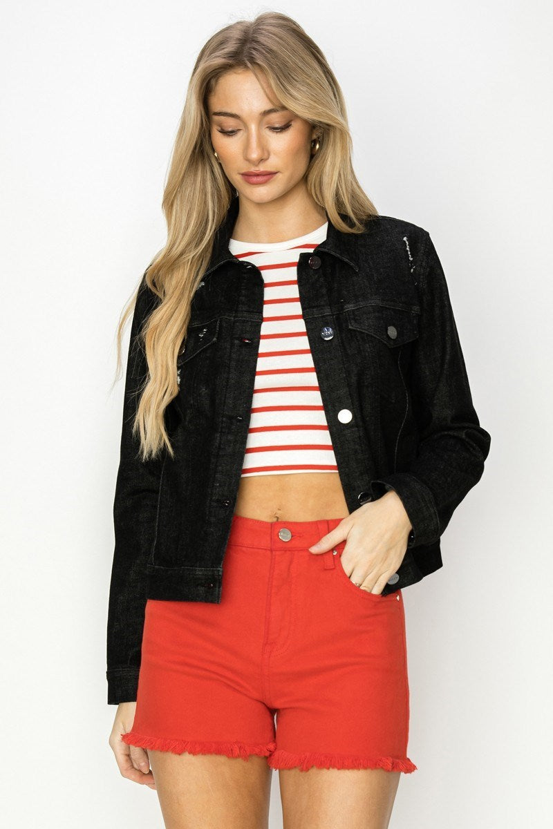 VINTAGE WASHED DENIM JACKET - Risen