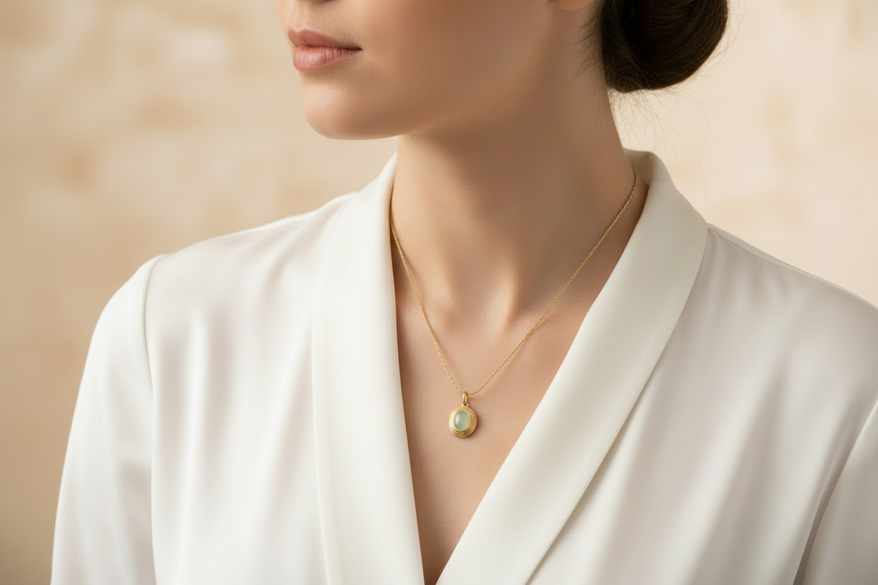 Gold Green Stone Necklace