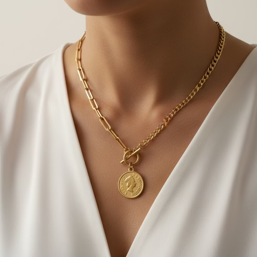 Mixed Chain Coin Necklace