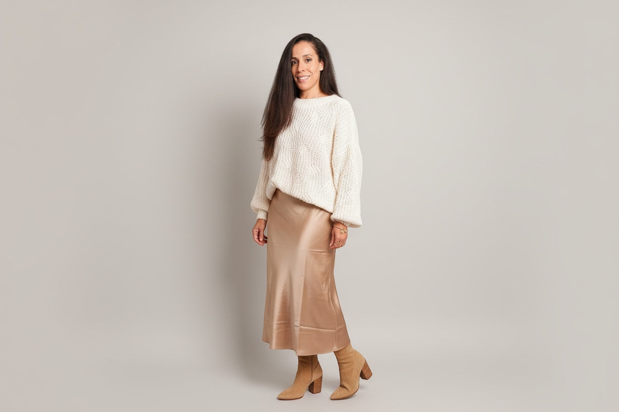 High-Waisted Satin Midi Skirt
