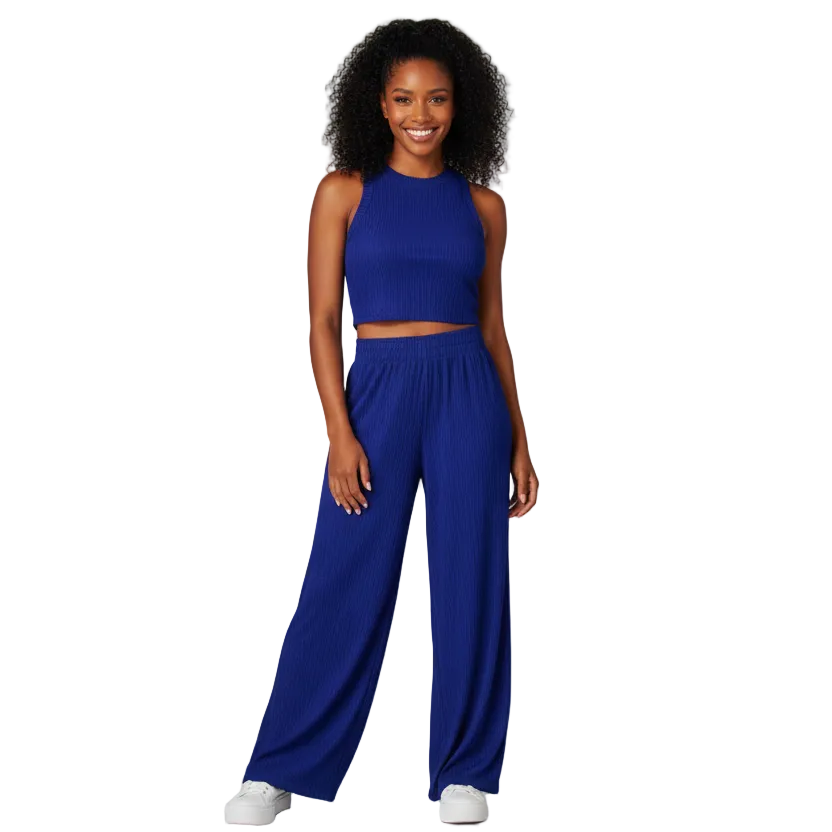 Crinkled Plisse Two-Piece Lounge Set