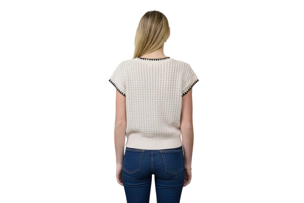 Textured Knit Short Sleeve Sweater