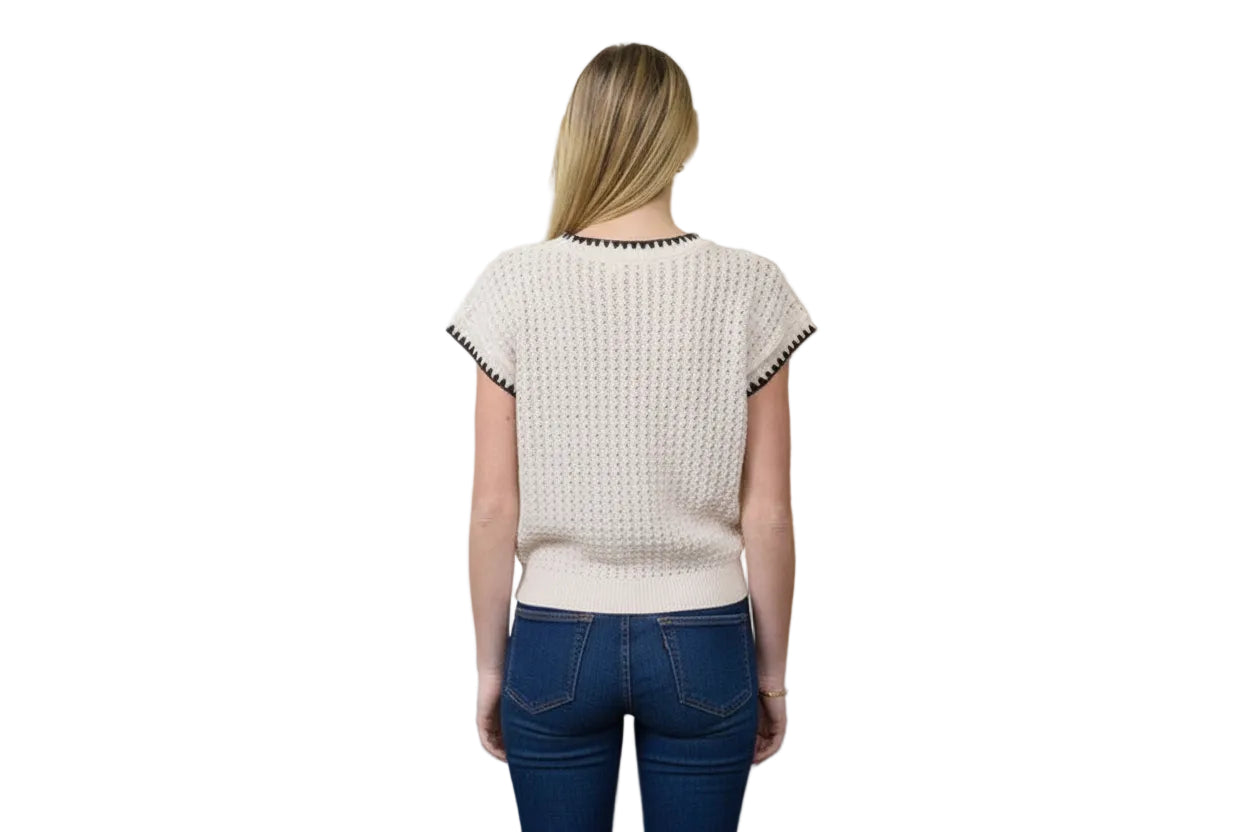 Textured Knit Short Sleeve Sweater