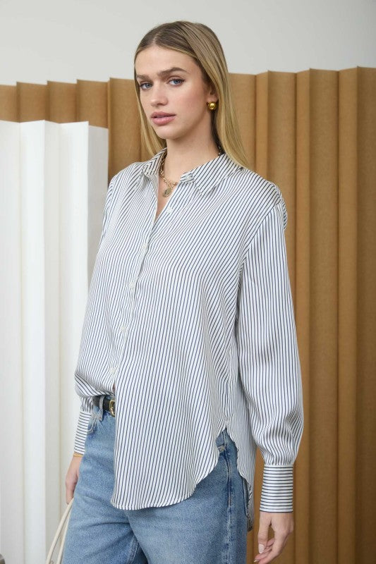 Pinstripe Pattern Collard Long Sleeve Shirt