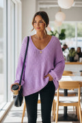 Chenille Cable Knit Oversized V-Neck Sweater
