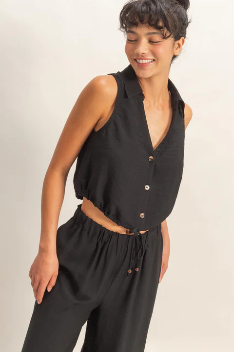 Button Front Vest & Elastic Pants Set