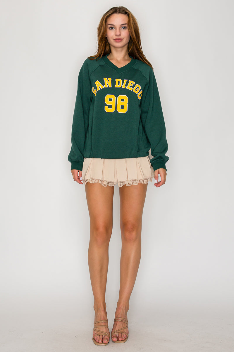 San Diego Fleece Graphic Printed Varsity Sweatshirt Top