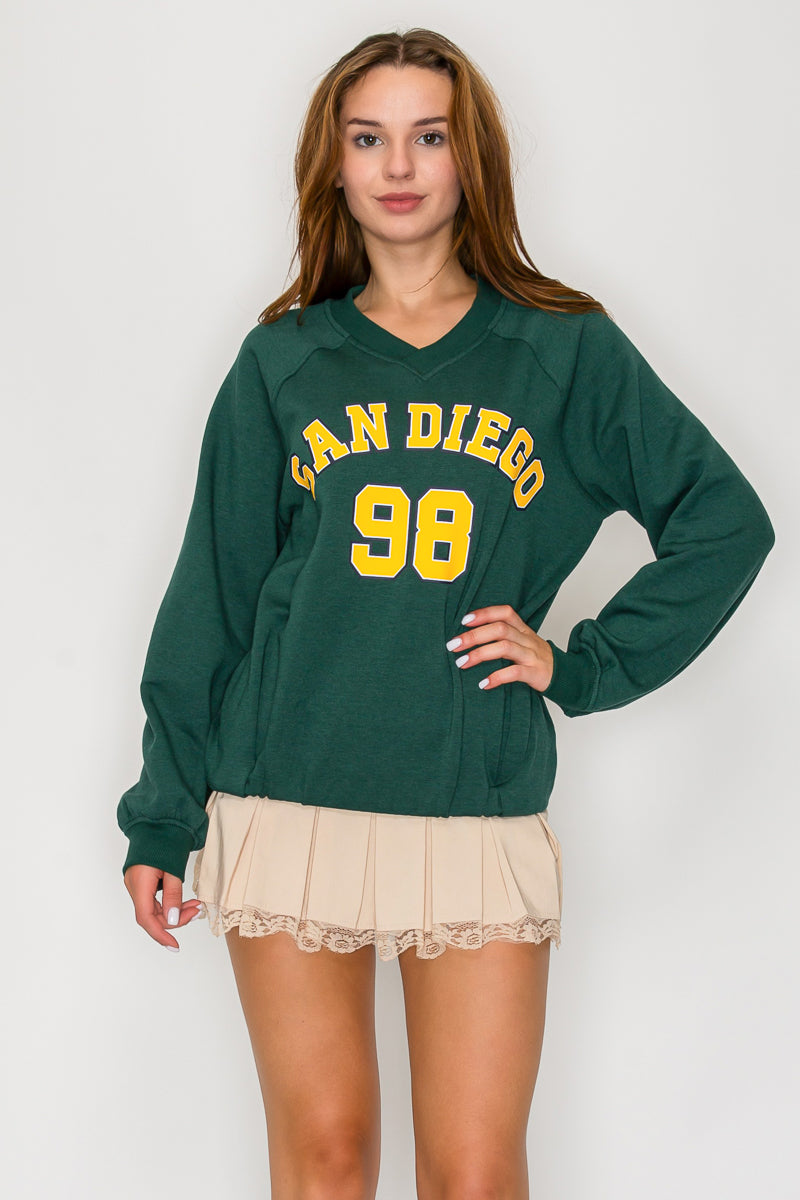 San Diego Fleece Graphic Printed Varsity Sweatshirt Top