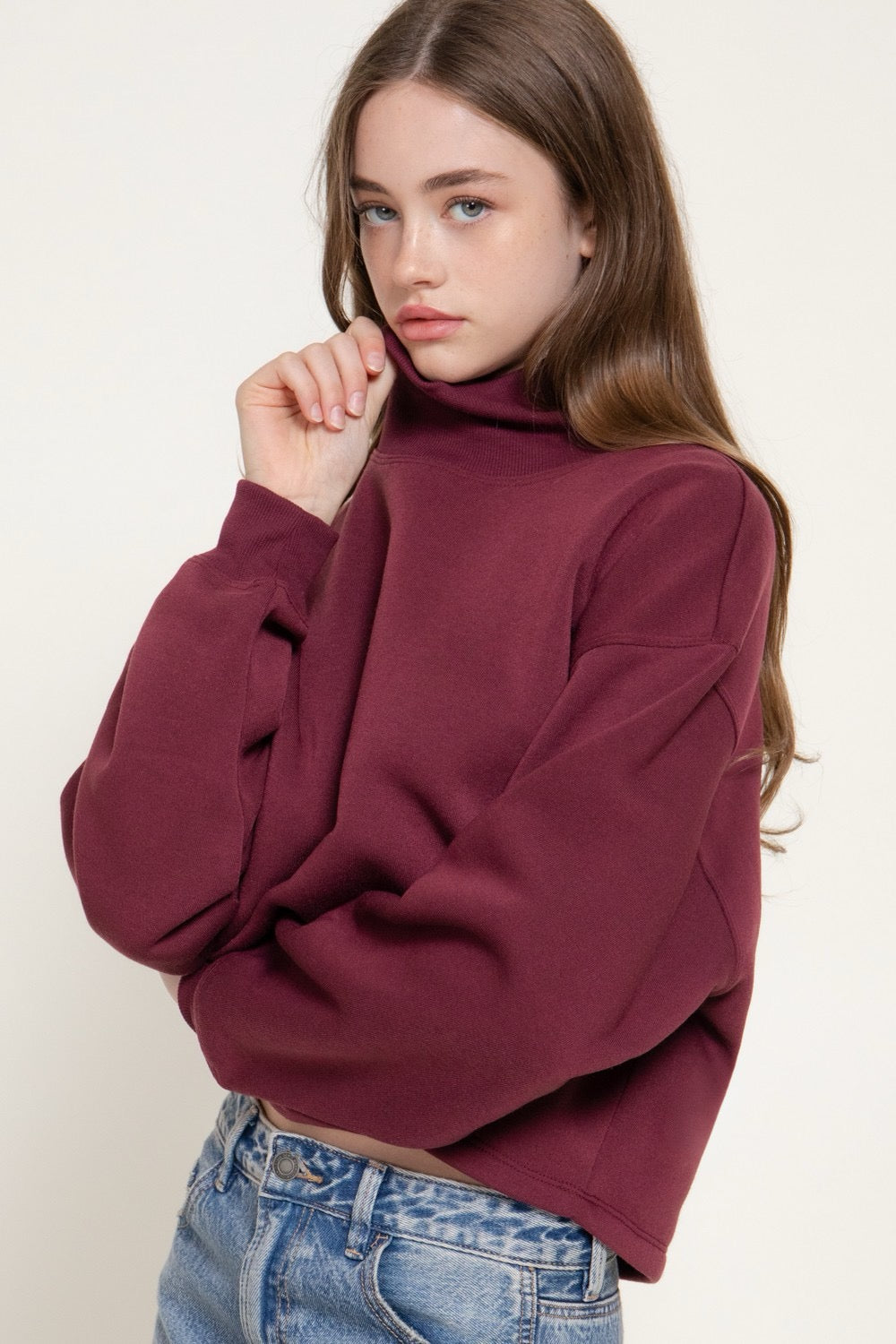 Long Sleeve Neck Hem & Cuffs Inner Brushed Sweatshirt