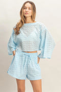 Eyelet Long Sleeve Top & Shorts Set