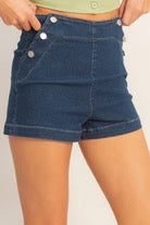 Button-Detail Denim Shorts