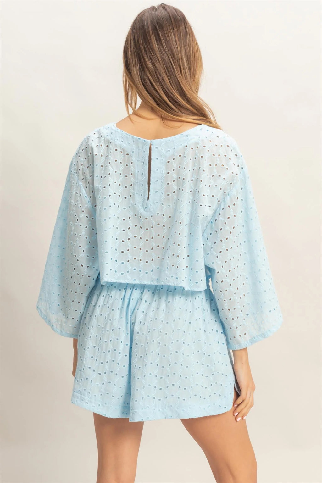 Eyelet Long Sleeve Top & Shorts Set