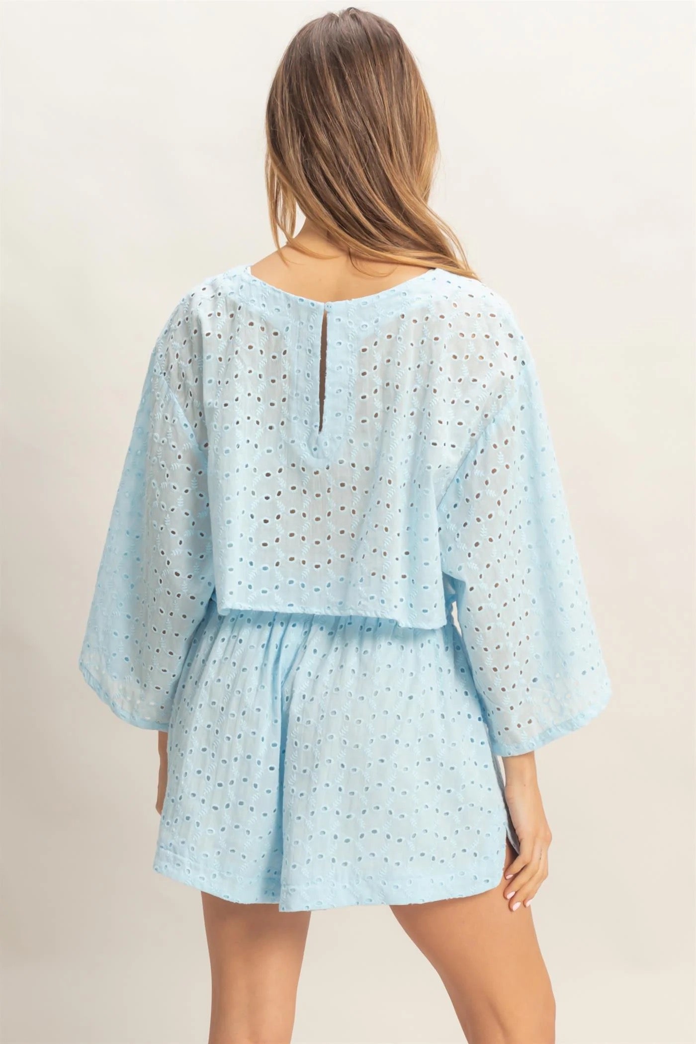 Eyelet Long Sleeve Top & Shorts Set