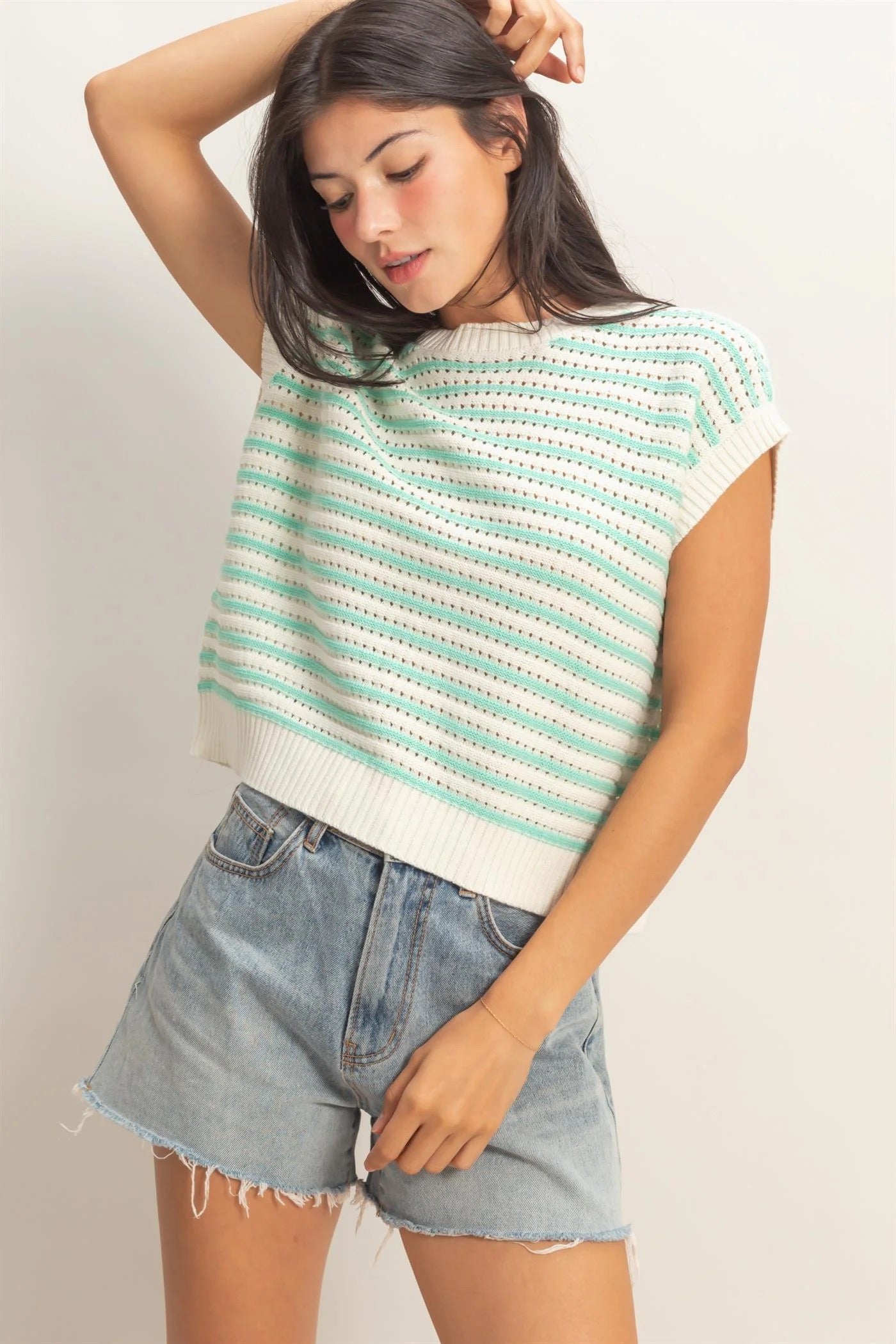 Striped Sleeveless Crew Neck Top