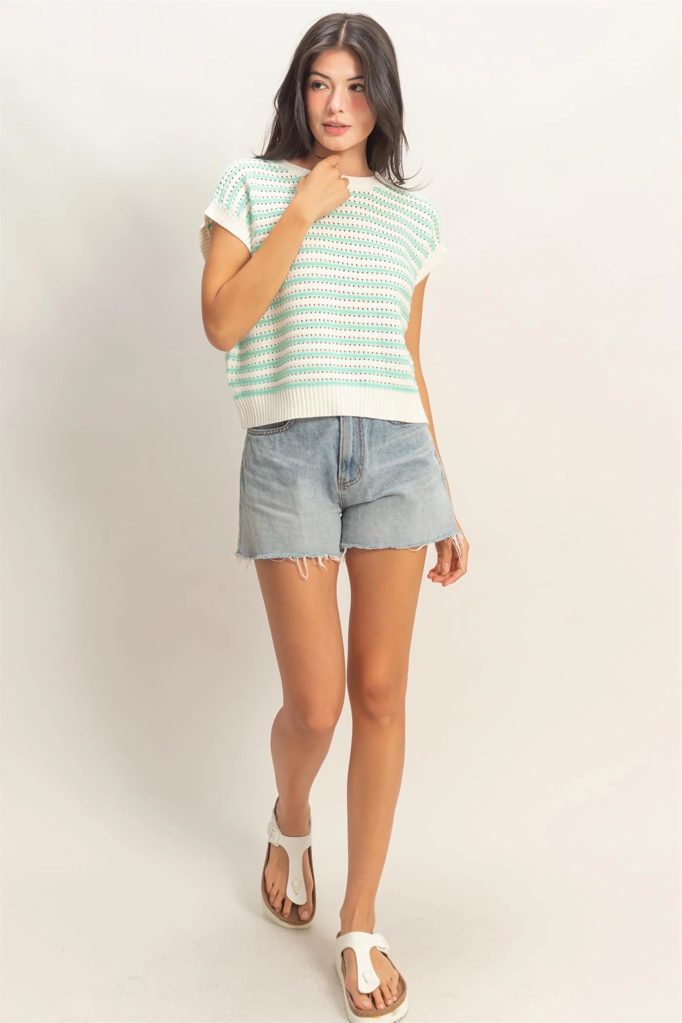 Striped Sleeveless Crew Neck Top