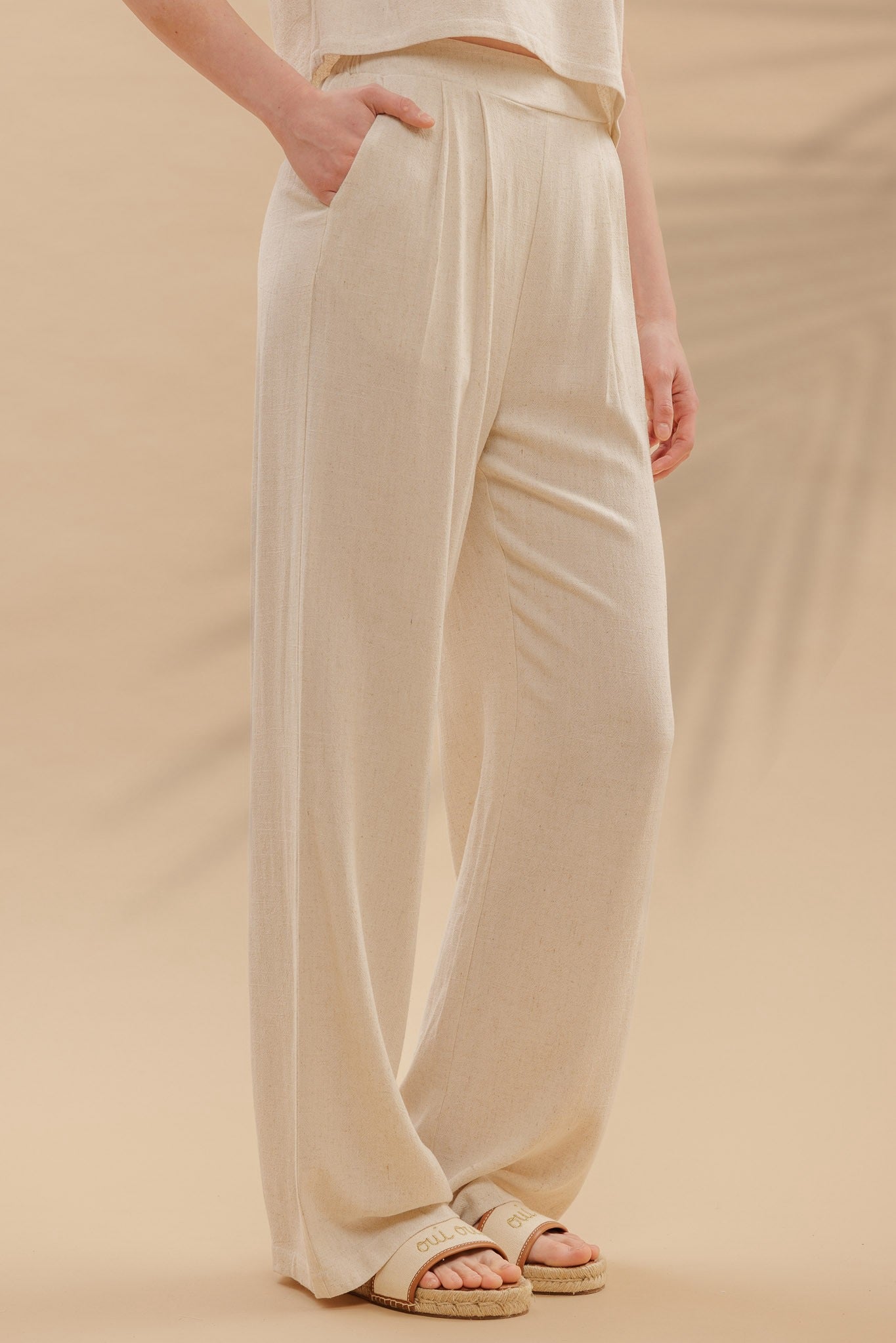 Boat Neck Short Fold Sleeve Boxy Cut Top & High Waist Wide Leg Pleated Pants Set