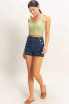 Button-Detail Denim Shorts