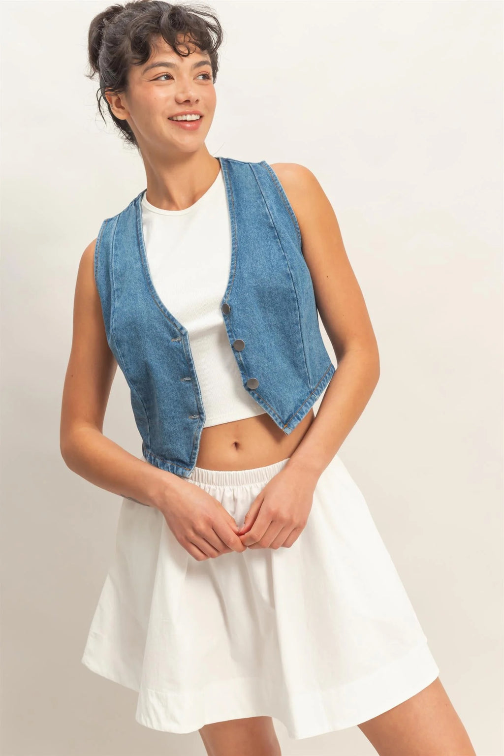 V-Neck Sleeveless Denim Vest
