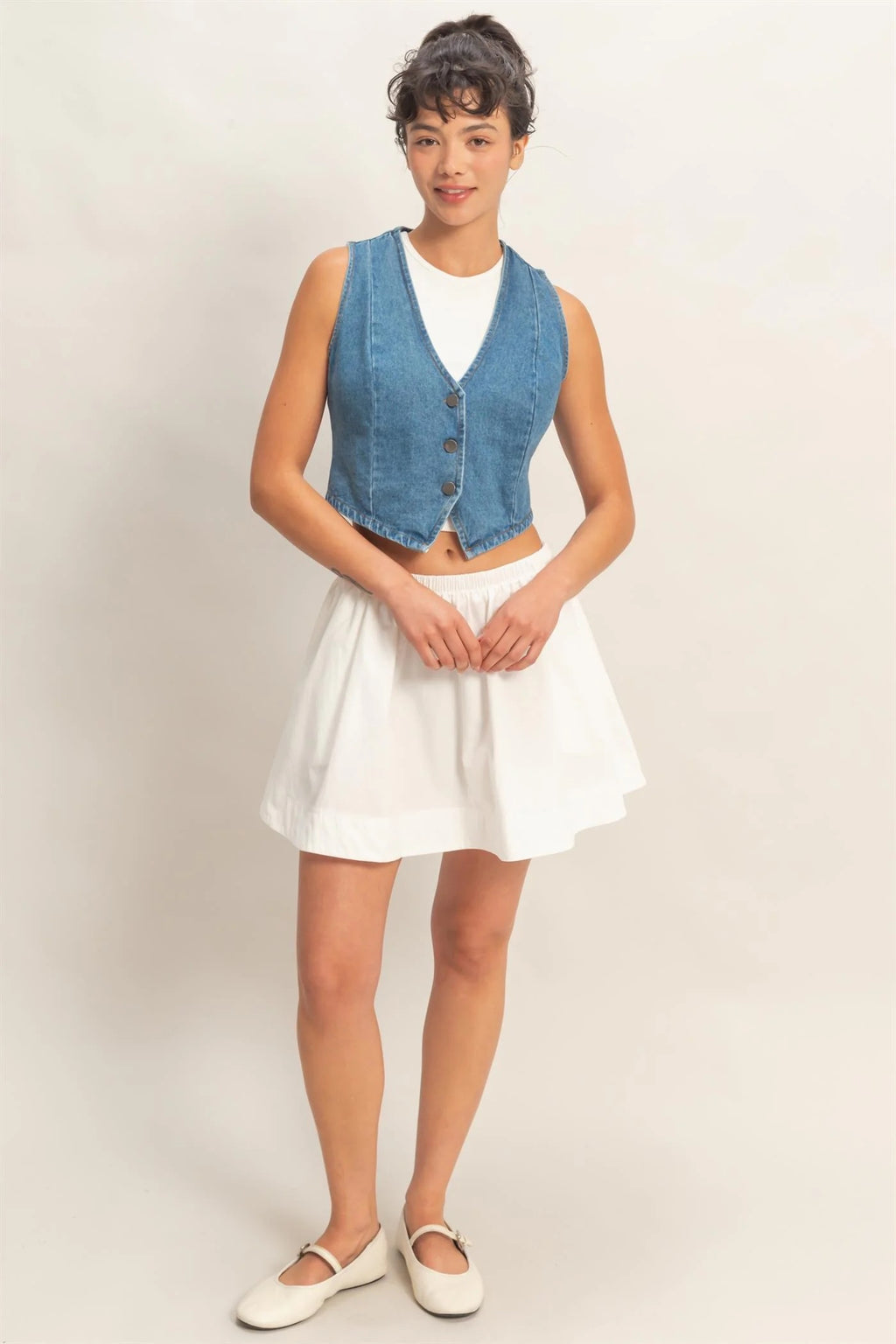 V-Neck Sleeveless Denim Vest