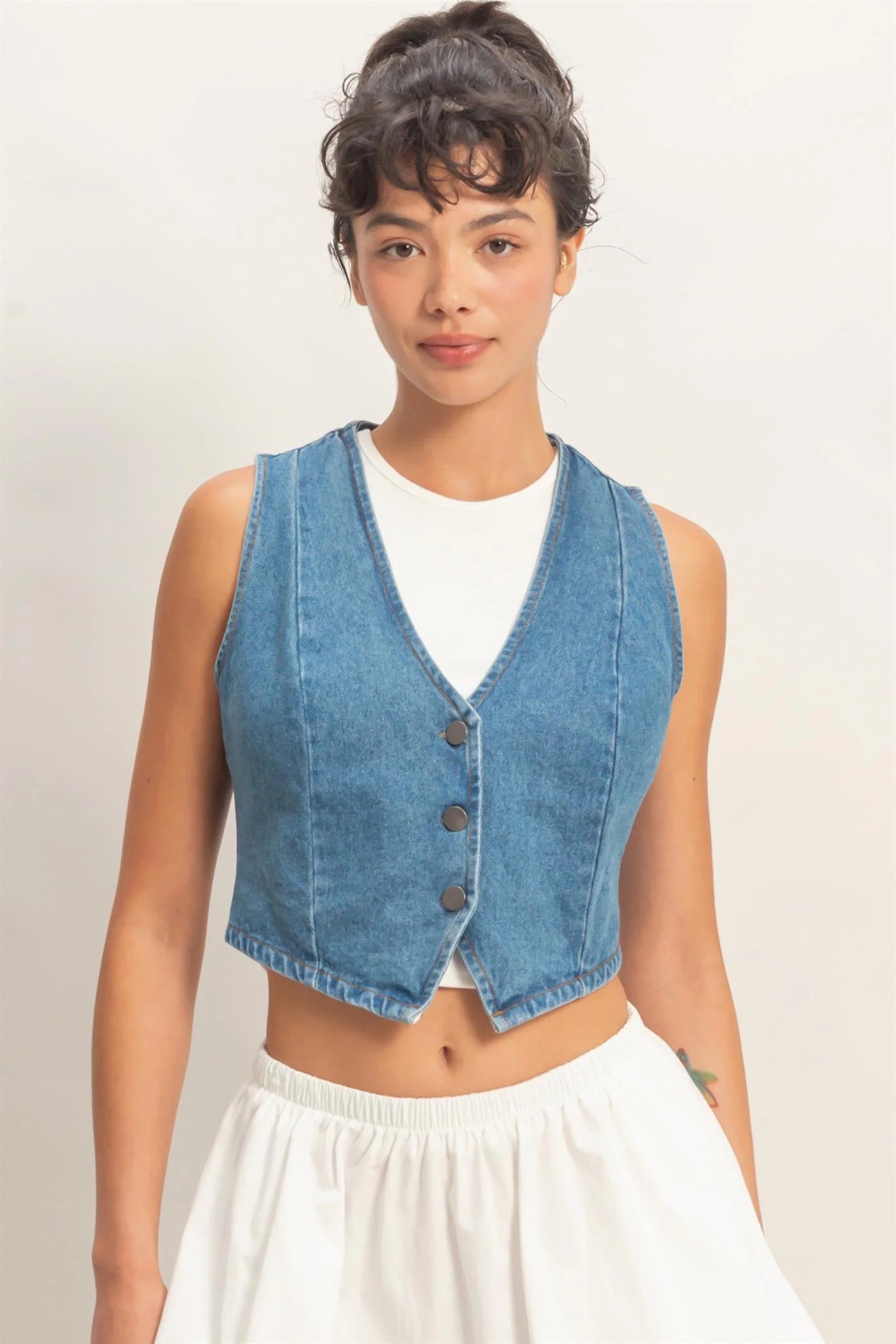 V-Neck Sleeveless Denim Vest
