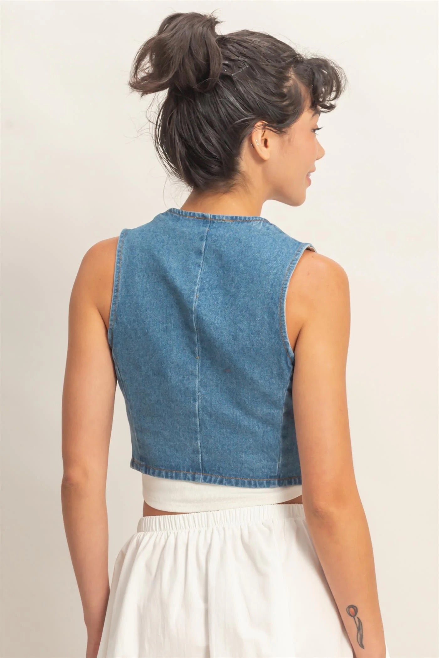 V-Neck Sleeveless Denim Vest