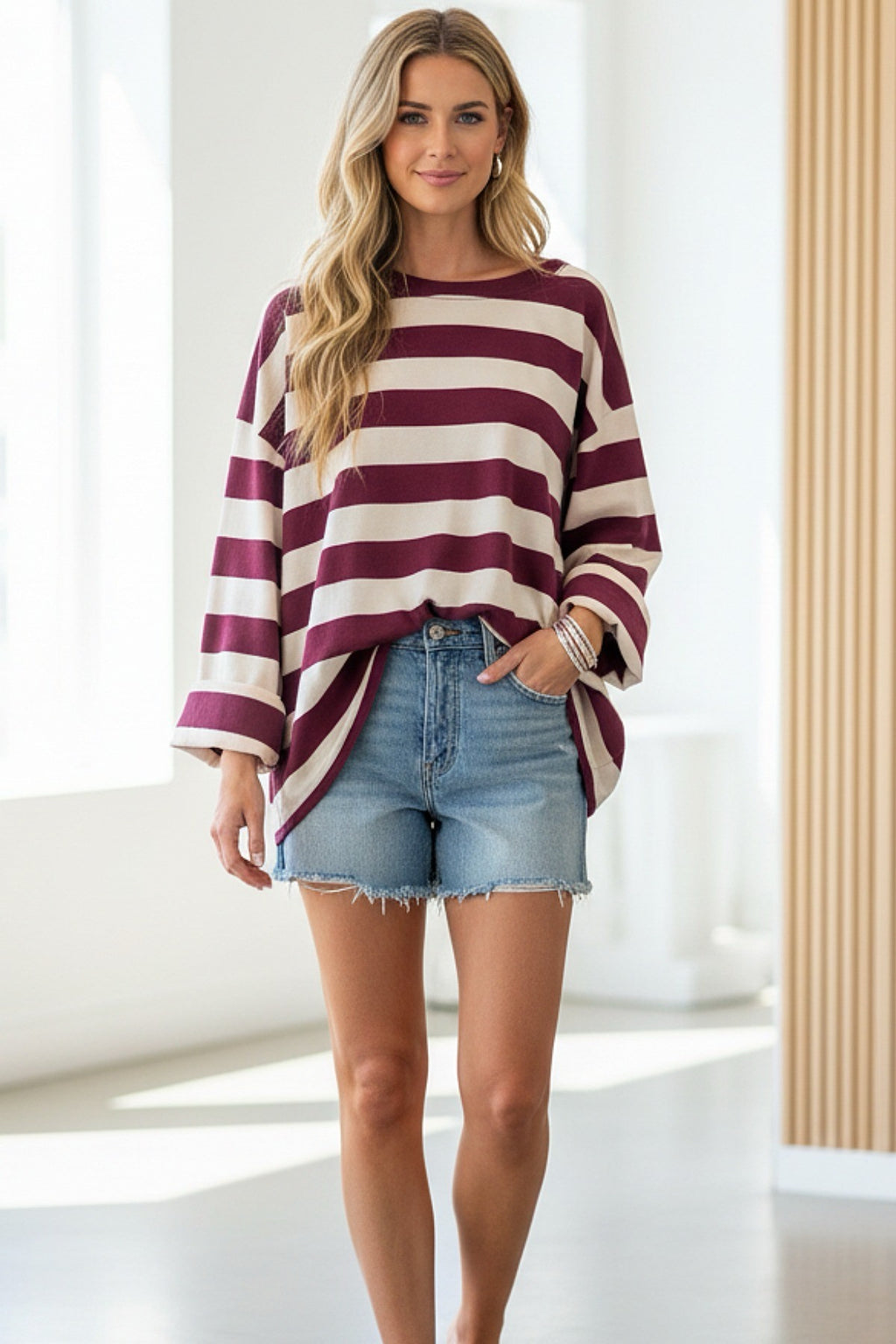 Asher Striped Cotton Long Sleeved T Shirt