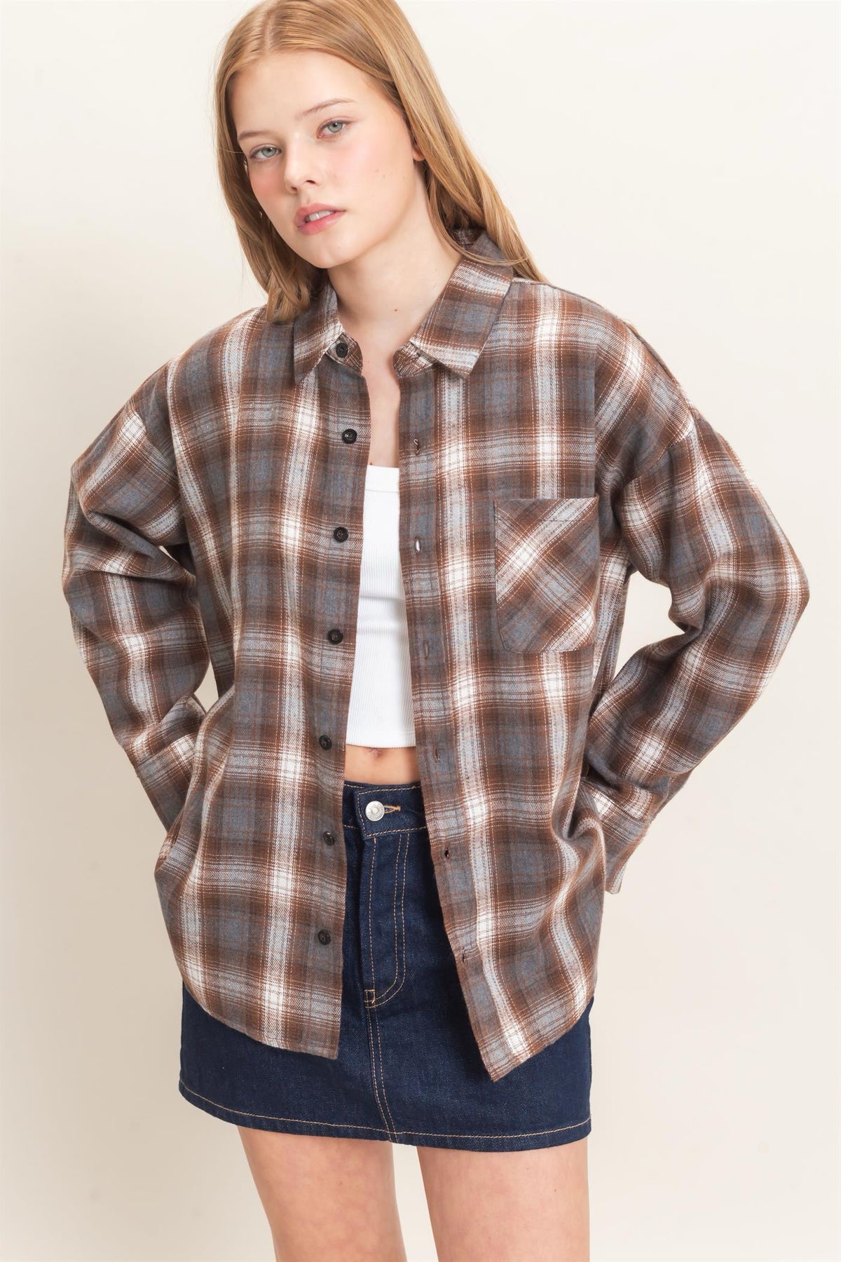 Plaid Button-Up Shirt