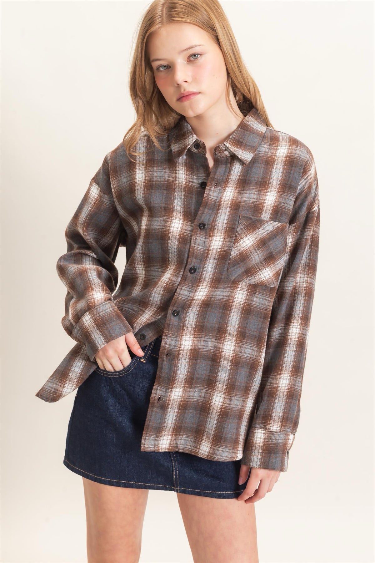 Plaid Button-Up Shirt