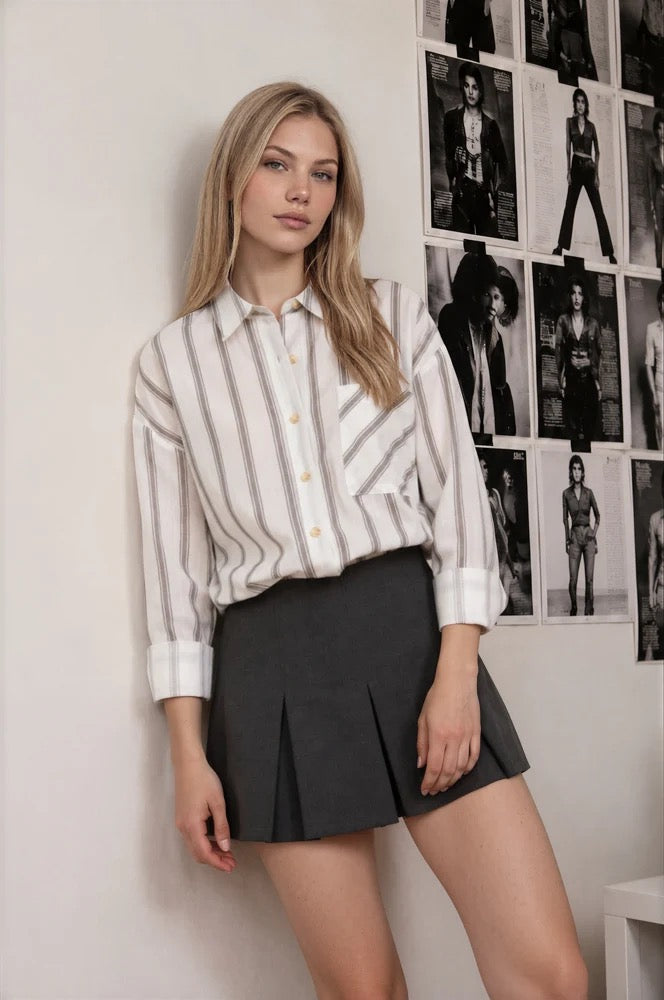 STRIPE LONG SLEEVE COLLARED BUTTON DOWN SHIRT
