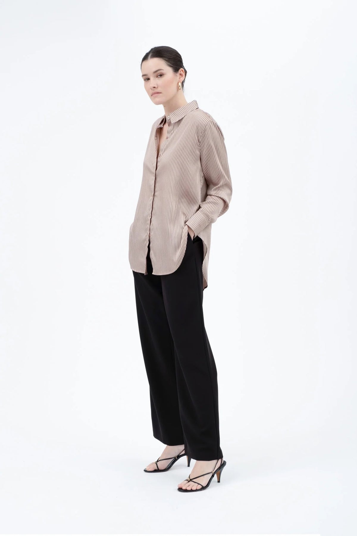 Pinstripe Pattern Collard Long Sleeve Shirt