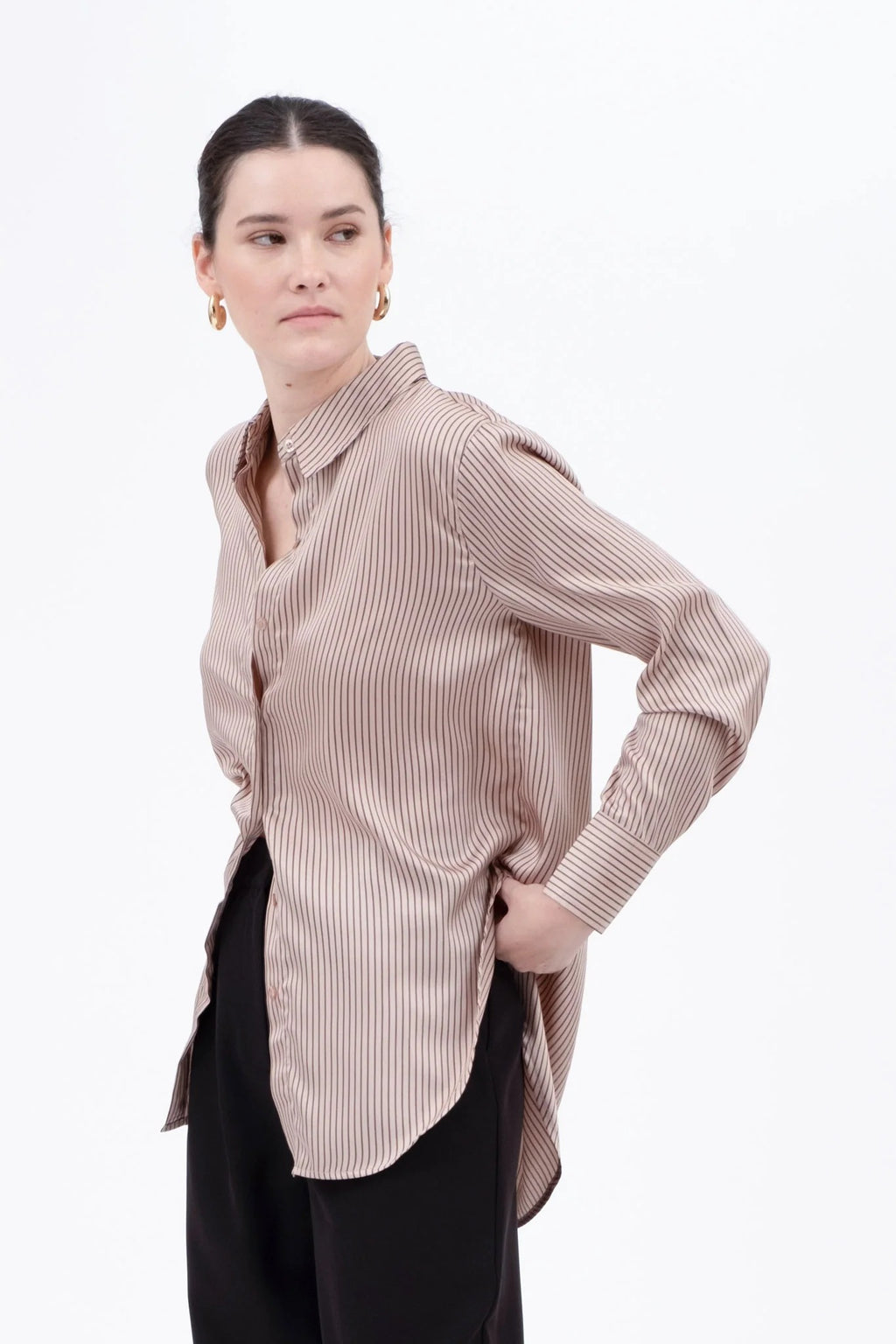 Pinstripe Pattern Collard Long Sleeve Shirt