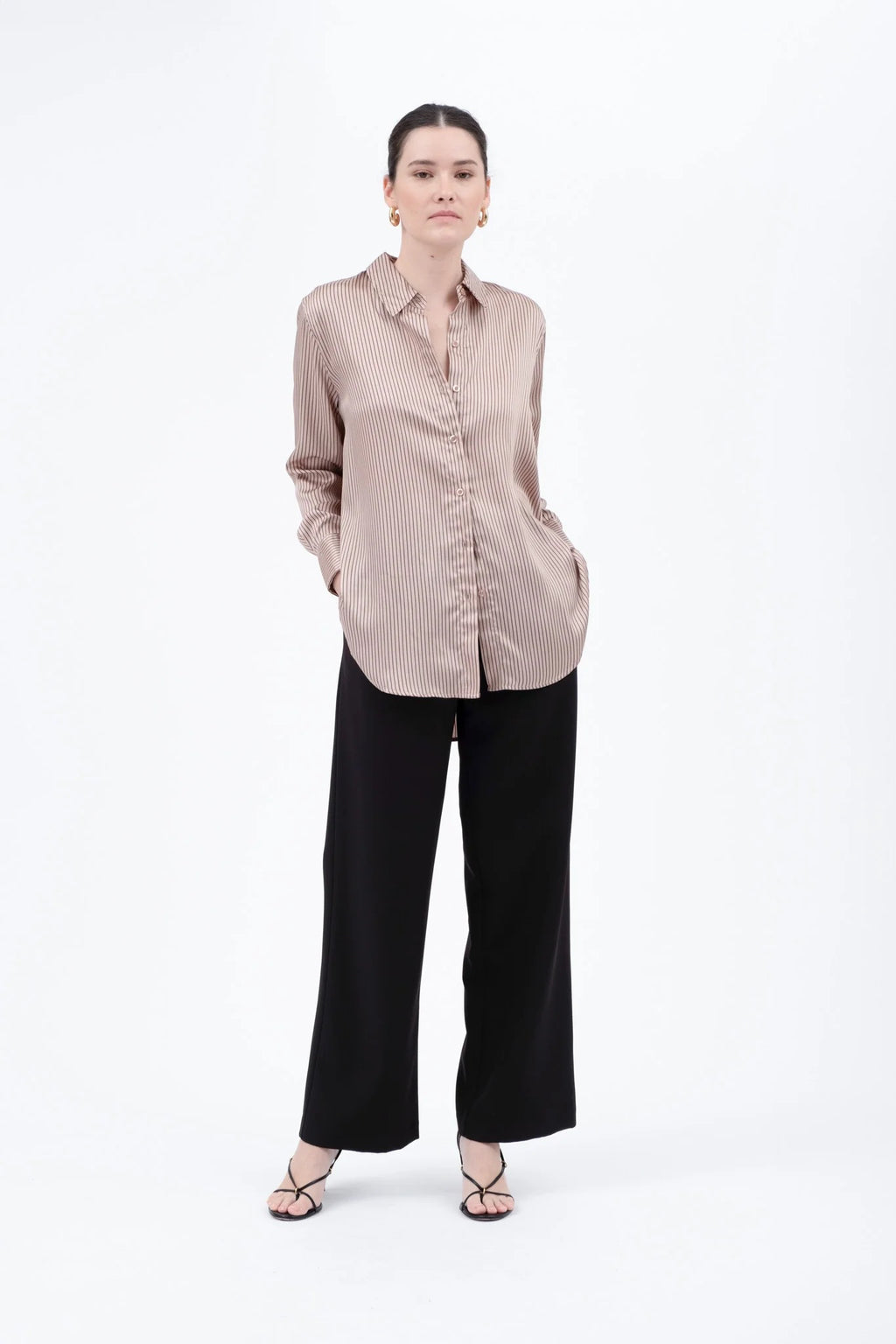 Pinstripe Pattern Collard Long Sleeve Shirt
