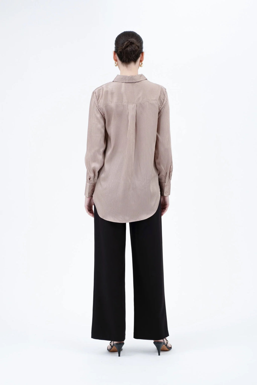 Pinstripe Pattern Collard Long Sleeve Shirt