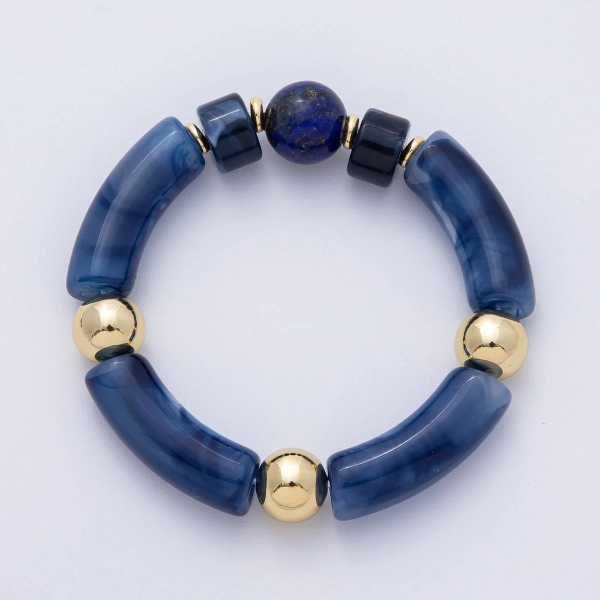 18K Gold Filled 6mm Blue Kyanite Gemstone Bead Stretch Bracelet