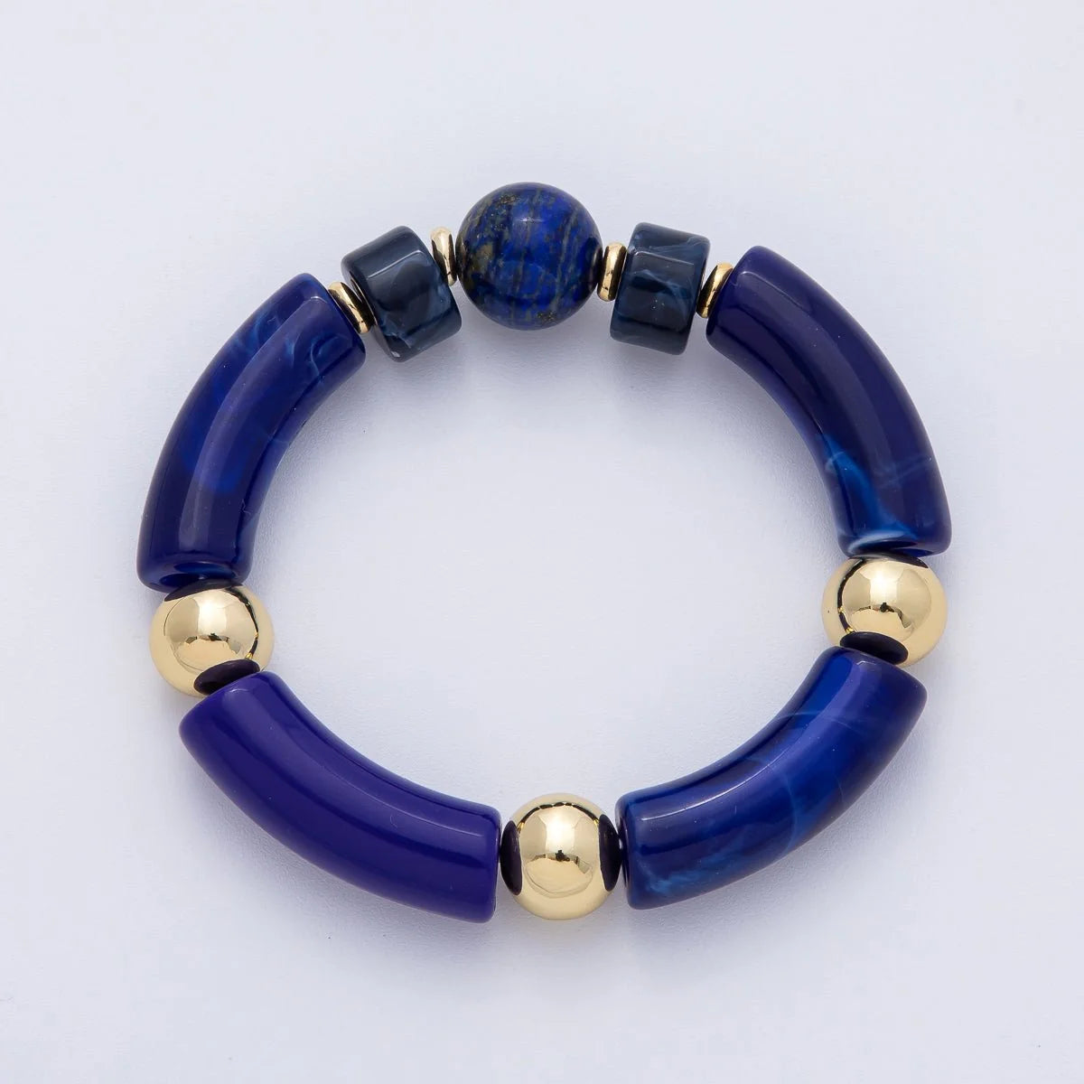 18K Gold Filled 6mm Blue Lapis Lazuli Gemstone Bead Stretch Bracelet