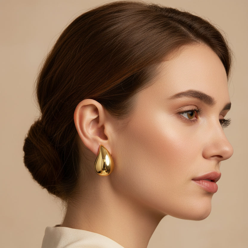 GOLD FILLED HOLLOW RAINDROP EARRINGS (Medium)