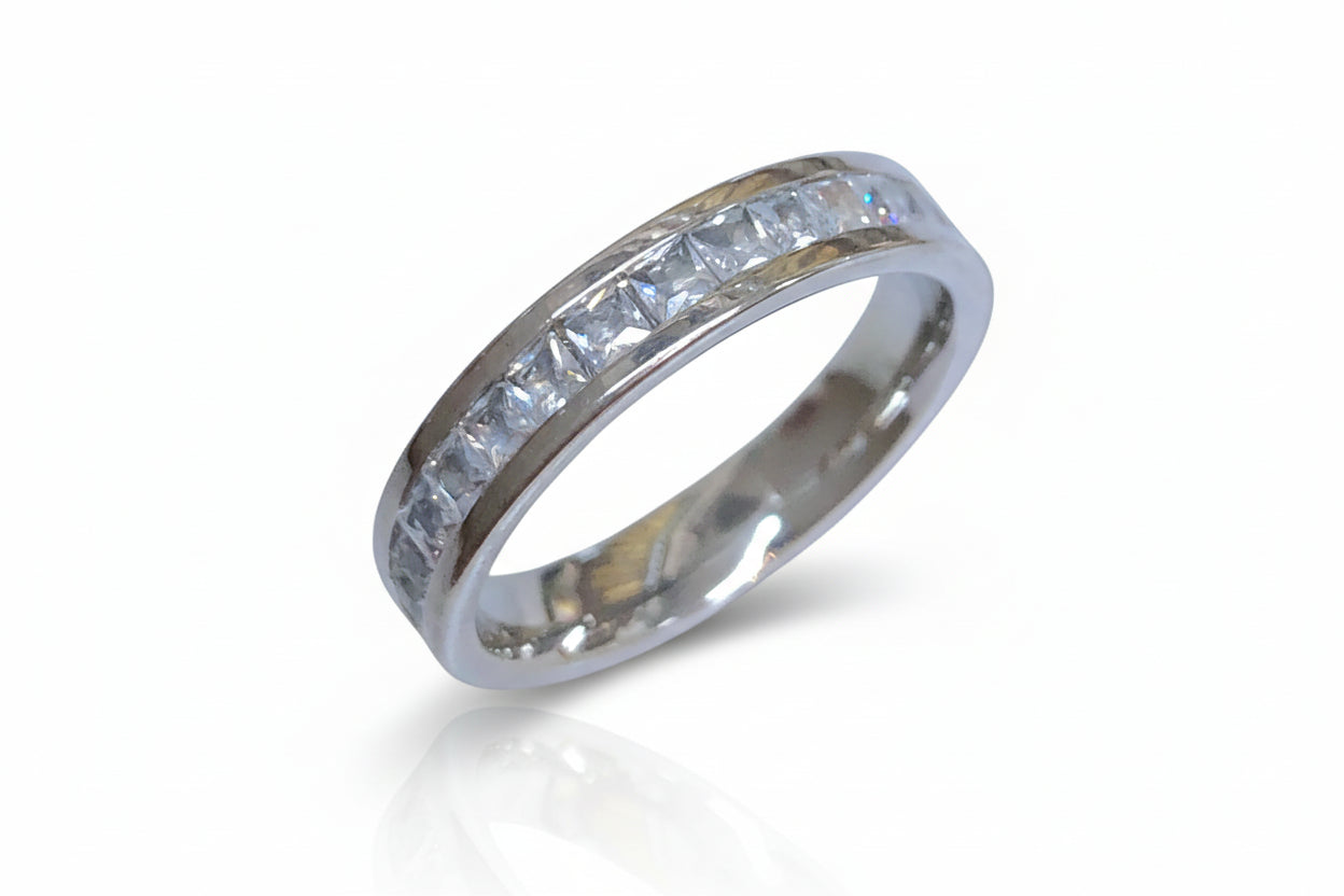 Stainless Steel CZ Bezel Infinity Ring