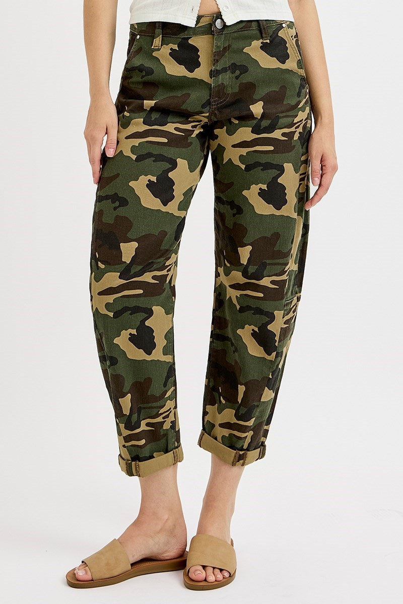 High Rise Ankle Barrel Double roll up pants