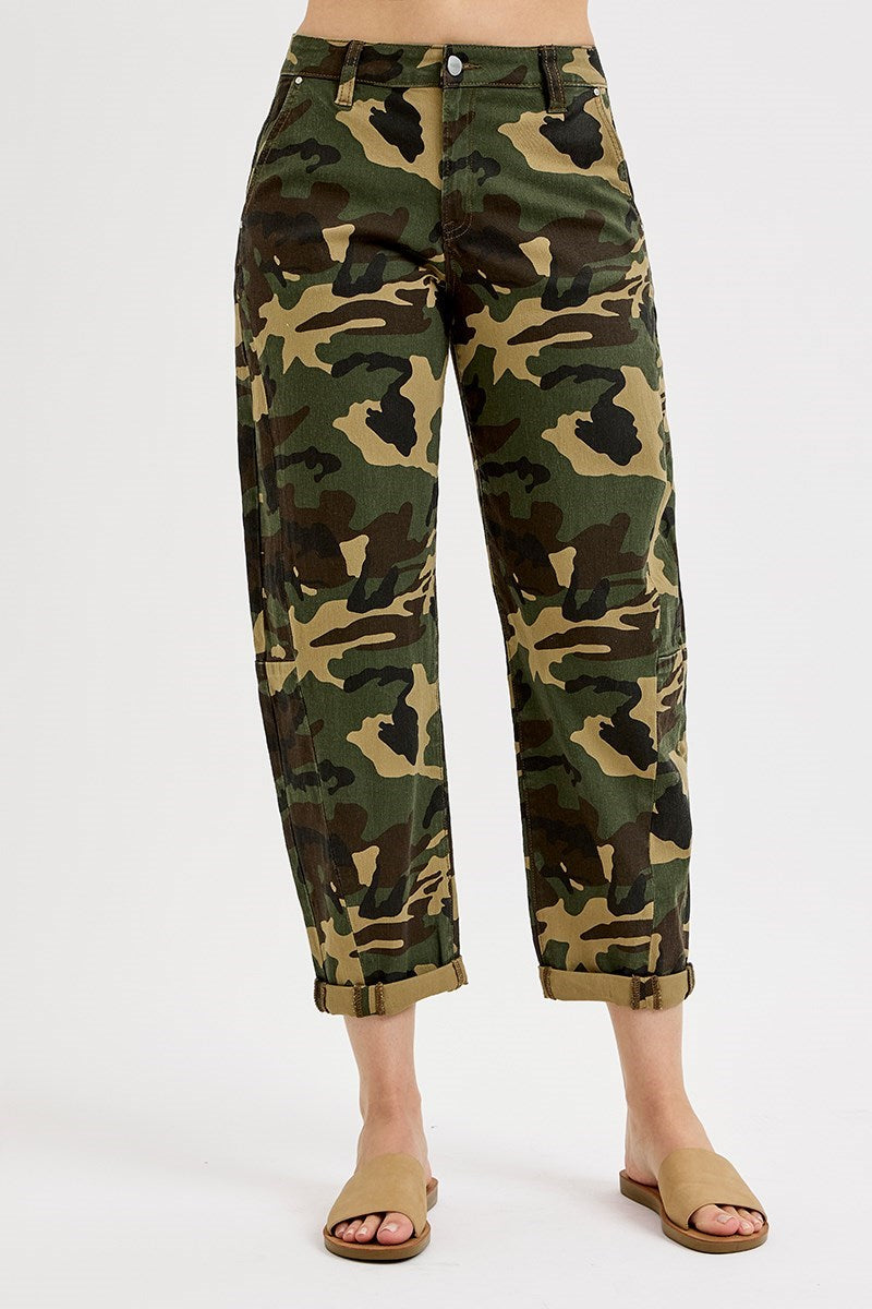 High Rise Ankle Barrel Double roll up pants