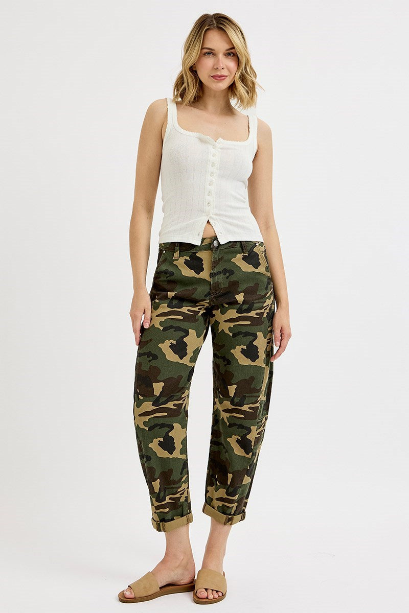 High Rise Ankle Barrel Double roll up pants