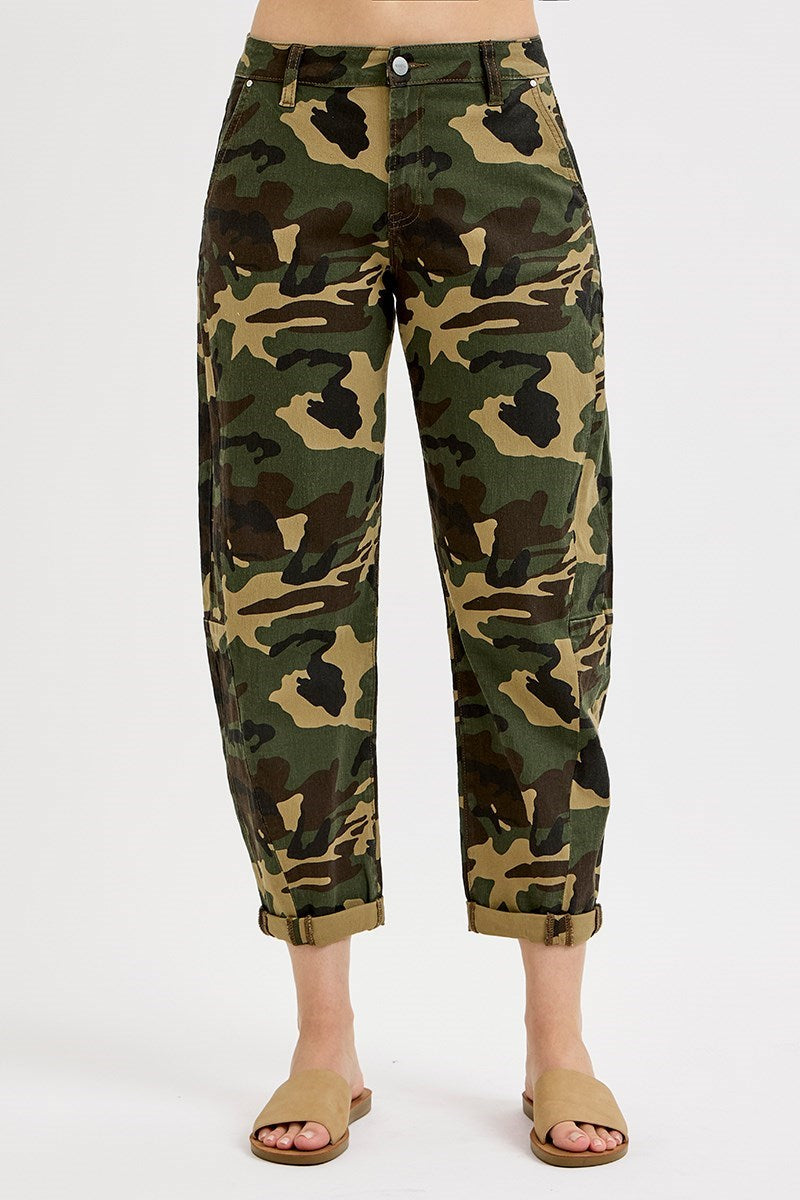 High Rise Ankle Barrel Double roll up pants
