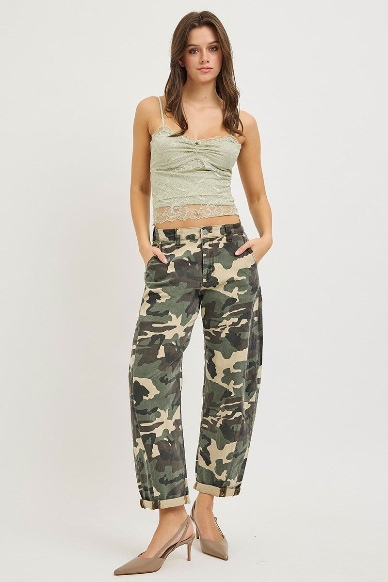 High Rise Ankle Barrell Double Roll up pants