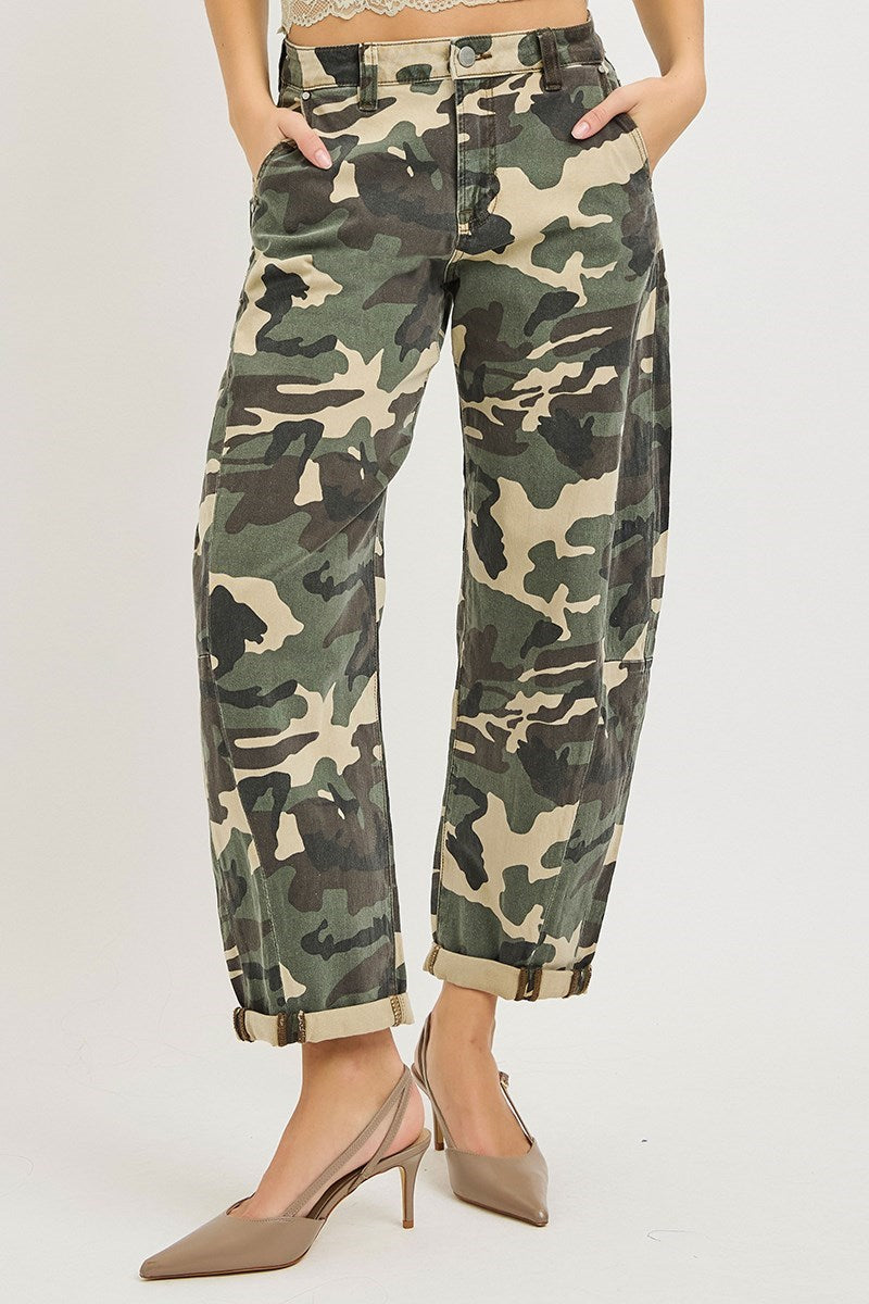 High Rise Ankle Barrell Double Roll up pants