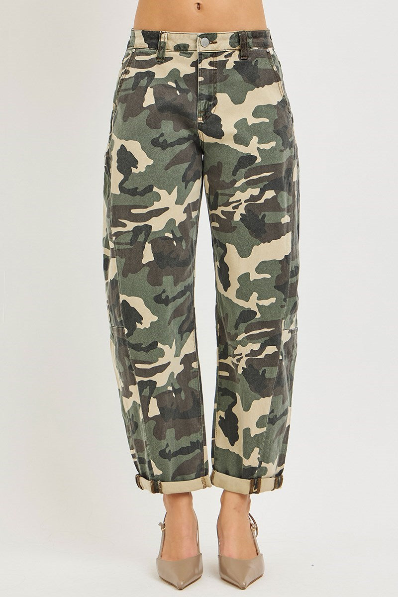 High Rise Ankle Barrell Double Roll up pants