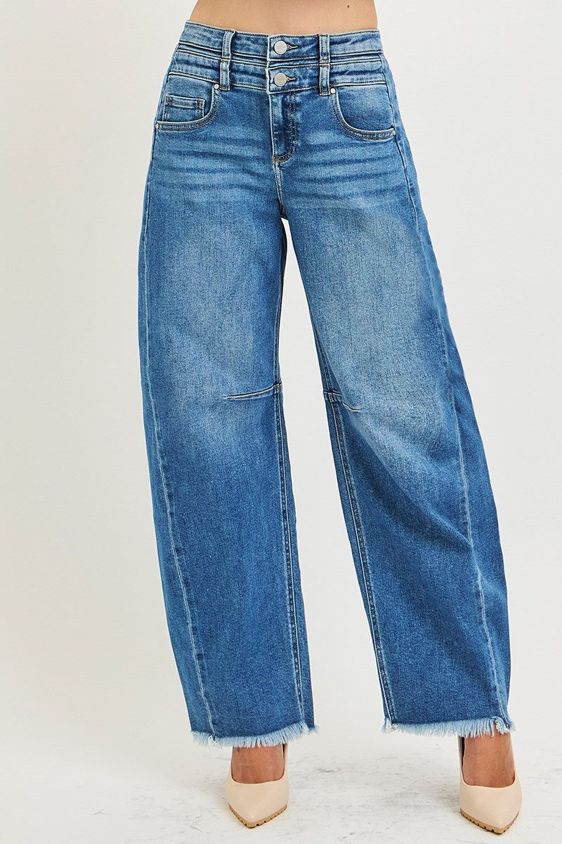 Slouchy Barrell Double Waistband Detail Jeans
